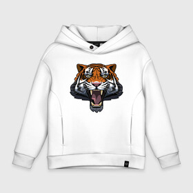 Детское худи Oversize хлопок с принтом Scary Tiger в Петрозаводске, френч-терри — 70% хлопок, 30% полиэстер. Мягкий теплый начес внутри —100% хлопок | боковые карманы, эластичные манжеты и нижняя кромка, капюшон на магнитной кнопке | Тематика изображения на принте: 2022 | animal | cat | lion | tiger | год тигра | животные | зверь | зубы | кот | кошка | лев | охотник | полосатый | природа | тигр | тигренок | тигрица | хищник