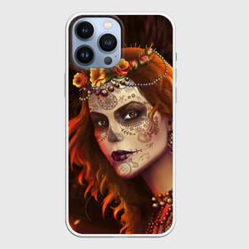 Чехол для iPhone 13 Pro Max с принтом Рыжая Ведьма с розами в Петрозаводске,  |  | body art | day of the dead | face painting | halloween | happy halloween | holiday | redhaired witch | skull | thorns and roses | боди арт | день мертвых | праздник | роспись на лице | рыжая ведьма | хэллоуин | череп | шипы и розы