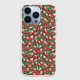 Чехол для iPhone 13 Pro с принтом Абстракция из красных и зеленых треугольников в Петрозаводске,  |  | abstraction | lines | triangles | абстракция | зеленый | коричневый | красный | линии | молодежный | розовый | треугольники | узор | фигуры