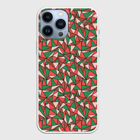 Чехол для iPhone 13 Pro Max с принтом Абстракция из красных и зеленых треугольников в Петрозаводске,  |  | abstraction | lines | triangles | абстракция | зеленый | коричневый | красный | линии | молодежный | розовый | треугольники | узор | фигуры
