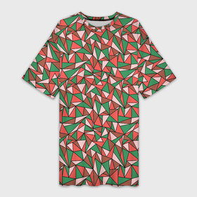 Платье-футболка 3D с принтом Абстракция из красных и зеленых треугольников в Петрозаводске,  |  | abstraction | lines | triangles | абстракция | зеленый | коричневый | красный | линии | молодежный | розовый | треугольники | узор | фигуры