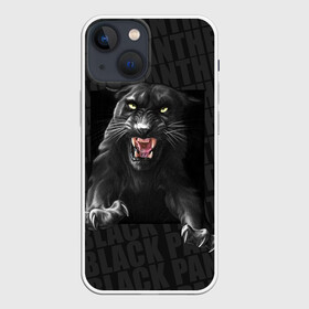 Чехол для iPhone 13 mini с принтом Черная пантера Black panther в Петрозаводске,  |  | Тематика изображения на принте: black panther | атака | дикая кошка | злость | красивая кошка | черная кошка | черная пантера | ярость
