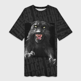 Платье-футболка 3D с принтом Черная пантера Black panther в Петрозаводске,  |  | black panther | атака | дикая кошка | злость | красивая кошка | черная кошка | черная пантера | ярость