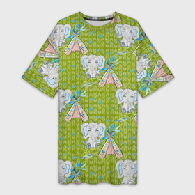 Платье-футболка 3D с принтом Слоник и вигвам в Петрозаводске,  |  | вигвам | индеец | слон | слоненок | слоник