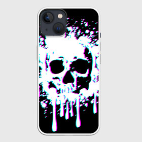 Чехол для iPhone 13 с принтом Мерцающий череп в Петрозаводске,  |  | day of the dead | drops | flowing | halloween | happy halloween | holiday | shimmering skull | splashes | брызги | день мертвых | капли | мерцающий череп | праздник | течет | хэллоуин