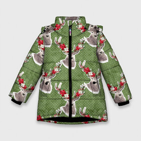 Зимняя куртка для девочек 3D с принтом Новогодние олени 2022 в Петрозаводске, ткань верха — 100% полиэстер; подклад — 100% полиэстер, утеплитель — 100% полиэстер. | длина ниже бедра, удлиненная спинка, воротник стойка и отстегивающийся капюшон. Есть боковые карманы с листочкой на кнопках, утяжки по низу изделия и внутренний карман на молнии. 

Предусмотрены светоотражающий принт на спинке, радужный светоотражающий элемент на пуллере молнии и на резинке для утяжки. | 2022 | год тигра | новый год | новый год 2022 | символ года | тигр | тигренок | тигрица | тигры