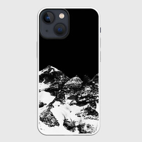 Чехол для iPhone 13 mini с принтом ГОРЫ Ч Б в Петрозаводске,  |  | black | dark | mounting | night | white | белый | вершина | горы | ночь | природа | снег | фильтр | хребет | черный