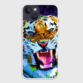 Чехол для iPhone 13 с принтом Рычащий Шархан в Петрозаводске,  |  | 2022 | evil face | growling | new year | pop art | predator | tiger | year of the tiger | год тигра | новый год | поп арт | рычащий | тигр | хищник