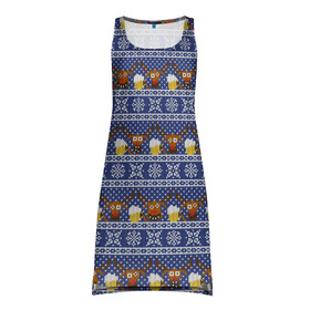 Платье-майка 3D с принтом Олени отдыхают в Петрозаводске, 100% полиэстер | полуприлегающий силуэт, широкие бретели, круглый вырез горловины, удлиненный подол сзади. | вязанный | новогодний | олень | паттерн | рождественский | с оленями | свитер | узор