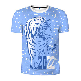 Мужская футболка 3D спортивная с принтом Голубой водяной тигр в Петрозаводске, 100% полиэстер с улучшенными характеристиками | приталенный силуэт, круглая горловина, широкие плечи, сужается к линии бедра | Тематика изображения на принте: 2022 | beast | blue water tiger | is coming | new year | predator | strength and tranquility | year of the tiger | год тигра | зверь | зима | идет | новый год | сила и спокойствие | снег | хищник