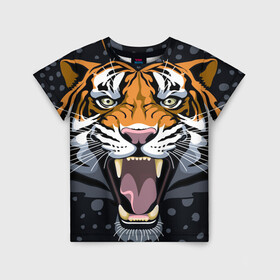 Детская футболка 3D с принтом Амурский тигр в ночи в Петрозаводске, 100% гипоаллергенный полиэфир | прямой крой, круглый вырез горловины, длина до линии бедер, чуть спущенное плечо, ткань немного тянется | 2022 | aggression | amur tiger | beast | grin | new year | night | open mouth | predator | snowfall | winter | year of the tiger | агрессия | амурский тигр | год тигра | зверь | зима | новый год | ночь | оскал | открытая пасть | снегопад | хищник
