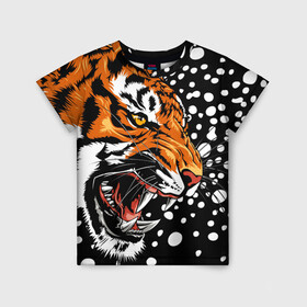 Детская футболка 3D с принтом Амурский тигр и снегопад в Петрозаводске, 100% гипоаллергенный полиэфир | прямой крой, круглый вырез горловины, длина до линии бедер, чуть спущенное плечо, ткань немного тянется | 2022 | amur tiger | beast | grin | new year | night | open mouth | predator | profile | snowfall | winter | year of the tiger | амурский тигр | год тигра | зверь | зима | новый год | ночь | оскал | открытая пасть | профиль | снегопад | хищник