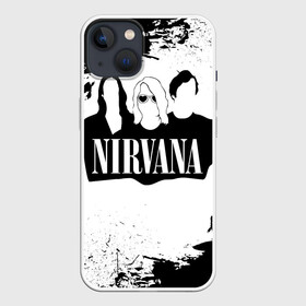 Чехол для iPhone 13 с принтом Нирвана Рок Группа Гранж ЧБ | Nirvana в Петрозаводске,  |  | album | curt | group | grunge | kobain | logo | music | nevermind | nirvana | pattern | rock | smells like | smile | teen spirit | альбом | брызги | гитара | гранж | группа | курт кобейн | логотип | музыка | невермайнд | нирвана | паттерн | потер