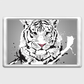 Магнит 45*70 с принтом Белый снежный тигр в Петрозаводске, Пластик | Размер: 78*52 мм; Размер печати: 70*45 | 2022 | art | beast | new year | predator | splashes and drops | white tiger | year of the tiger | белый тигр | брызги и капли | год тигра | зверь | искусство | новый год | хищник