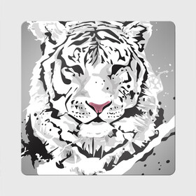 Магнит виниловый Квадрат с принтом Белый снежный тигр в Петрозаводске, полимерный материал с магнитным слоем | размер 9*9 см, закругленные углы | 2022 | art | beast | new year | predator | splashes and drops | white tiger | year of the tiger | белый тигр | брызги и капли | год тигра | зверь | искусство | новый год | хищник