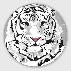 Круглый коврик для мышки с принтом Белый снежный тигр в Петрозаводске, резина и полиэстер | круглая форма, изображение наносится на всю лицевую часть | 2022 | art | beast | new year | predator | splashes and drops | white tiger | year of the tiger | белый тигр | брызги и капли | год тигра | зверь | искусство | новый год | хищник