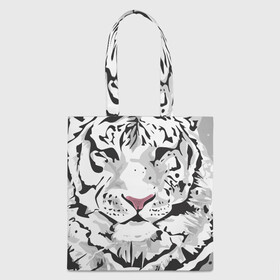 Шоппер 3D с принтом Белый снежный тигр в Петрозаводске, 100% полиэстер | Плотность: 200 г/м2; Размер: 34×35 см; Высота лямок: 30 см | 2022 | art | beast | new year | predator | splashes and drops | white tiger | year of the tiger | белый тигр | брызги и капли | год тигра | зверь | искусство | новый год | хищник
