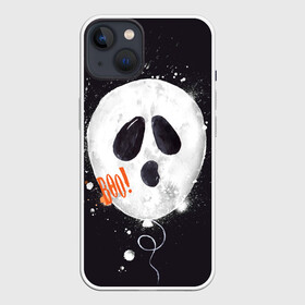 Чехол для iPhone 13 с принтом Шарик пугайка (черный, полиэстер) в Петрозаводске,  |  | fun | helloween | party | scary | ведьма | вечеринка | день | духи | колдовство | мрачно | оригинальный | подарок | праздник | привидение | пугать | святые | тыква | ужас | хэллоуин | черный | шарик