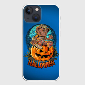 Чехол для iPhone 13 mini с принтом Мишка маньяк в Петрозаводске,  |  | halloween | арт | графика | зомби | медведь | мистика | праздник | тыква | ужасы | хэллоуин
