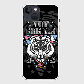 Чехол для iPhone 13 с принтом Merry Christmas 2022 в Петрозаводске,  |  | Тематика изображения на принте: 2022 | beast | merry christmas | new year | predator | stars | stern look | white tiger | year of the tiger | белый тигр | год тигра | звезды | зверь | новый год | суровый взгляд | хищник