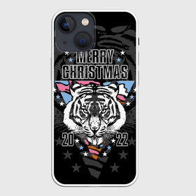 Чехол для iPhone 13 mini с принтом Merry Christmas 2022 в Петрозаводске,  |  | 2022 | beast | merry christmas | new year | predator | stars | stern look | white tiger | year of the tiger | белый тигр | год тигра | звезды | зверь | новый год | суровый взгляд | хищник
