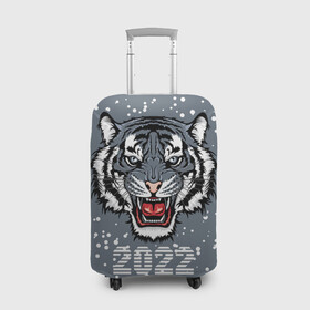 Чехол для чемодана 3D с принтом Водяной тигр 2022 в Петрозаводске, 86% полиэфир, 14% спандекс | двустороннее нанесение принта, прорези для ручек и колес | 2022 | beast | fangs | merry christmas | new year | predator | snow | stars | stern grin | water tiger | winter | year of the tiger | водяной тигр | год тигра | звезды | зверь | зима | клыки | новый год | снег | суровый оскал | хищник