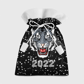 Подарочный 3D мешок с принтом Черный водяной тигр 2022 в Петрозаводске, 100% полиэстер | Размер: 29*39 см | 2022 | beast | black water tiger | fangs | merry christmas | new year | predator | snow | stern grin | winter | year of the tiger | год тигра | зверь | зима | клыки | новый год | снег | суровый оскал | хищник | черный водяной тигр