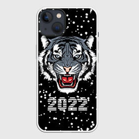 Чехол для iPhone 13 с принтом Черный водяной тигр 2022 в Петрозаводске,  |  | 2022 | beast | black water tiger | fangs | merry christmas | new year | predator | snow | stern grin | winter | year of the tiger | год тигра | зверь | зима | клыки | новый год | снег | суровый оскал | хищник | черный водяной тигр