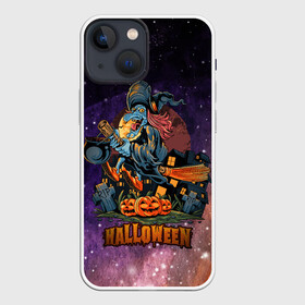 Чехол для iPhone 13 mini с принтом Ведьмачка в Петрозаводске,  |  | halloween | арт | ведьма | графика | метла | мистика | праздник | тыква | ужасы | хэллоуин