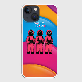 Чехол для iPhone 13 mini с принтом Игра в кальмара   красочный фон в Петрозаводске,  |  | among us | squid game | выживание | игра в кальмара | кальмар | корейский | корея | хван чжун хо | чо сан