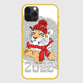 Чехол для iPhone 12 Pro с принтом Тигр в красной шапке в Петрозаводске, силикон | область печати: задняя сторона чехла, без боковых панелей | 2022 | beast | merry christmas | new year | predator | proud tiger | red hat | scarf | snow | winter | year of the tiger | год тигра | гордый тигр | зверь | зима | красная шапка | новый год | снег | хищник | шарф
