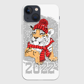 Чехол для iPhone 13 mini с принтом Тигр в красной шапке в Петрозаводске,  |  | 2022 | beast | merry christmas | new year | predator | proud tiger | red hat | scarf | snow | winter | year of the tiger | год тигра | гордый тигр | зверь | зима | красная шапка | новый год | снег | хищник | шарф