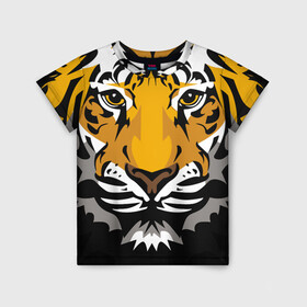 Детская футболка 3D с принтом Суровый взгляд тигра в Петрозаводске, 100% гипоаллергенный полиэфир | прямой крой, круглый вырез горловины, длина до линии бедер, чуть спущенное плечо, ткань немного тянется | Тематика изображения на принте: 2022 | beast | look | merry christmas | new year | predator | stern | tiger | year of the tiger | взгляд | год тигра | зверь | новый год | суровый | тигр | хищник