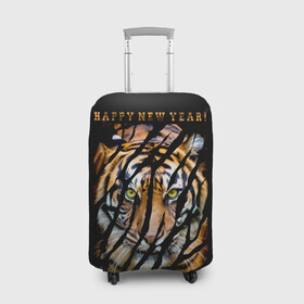 Чехол для чемодана 3D с принтом Happy New Year 2022 в Петрозаводске, 86% полиэфир, 14% спандекс | двустороннее нанесение принта, прорези для ручек и колес | 2022 | amur tiger | beast | happy new year | merry christmas | new year | predator | stern look | year of the tiger | амурский тигр | год тигра | зверь | новый год | суровый взгляд | хищник