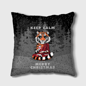 Подушка 3D с принтом Keep calm and Merry Christmas в Петрозаводске, наволочка – 100% полиэстер, наполнитель – холлофайбер (легкий наполнитель, не вызывает аллергию). | состоит из подушки и наволочки. Наволочка на молнии, легко снимается для стирки | 2022 | beast | buddhist | heart | keep calm and merry christmas | meditation | new year | spruce forest | tiger | year of the tiger | буддист | год тигра | ельник | зверь | медитация | новый год | сердце | тигр | черные очки