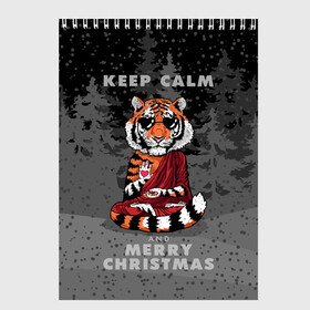 Скетчбук с принтом Keep calm and Merry Christmas в Петрозаводске, 100% бумага
 | 48 листов, плотность листов — 100 г/м2, плотность картонной обложки — 250 г/м2. Листы скреплены сверху удобной пружинной спиралью | 2022 | beast | buddhist | heart | keep calm and merry christmas | meditation | new year | spruce forest | tiger | year of the tiger | буддист | год тигра | ельник | зверь | медитация | новый год | сердце | тигр | черные очки