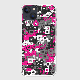 Чехол для iPhone 13 с принтом Squid Game Camo в Петрозаводске,  |  | Тематика изображения на принте: squid game | геометрия | игра в кальмара | кауфляж | милитари | паттерн | розовый | фигуры