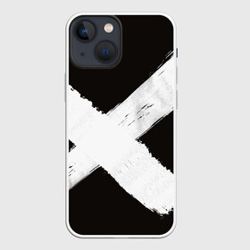 Чехол для iPhone 13 mini с принтом МЯZGАТЬ в Петрозаводске,  |  | белое | краска | крест | крестик | черное