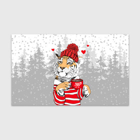 Бумага для упаковки 3D с принтом Тигр с чашкой кофе в Петрозаводске, пластик и полированная сталь | круглая форма, металлическое крепление в виде кольца | 2022 | a cup of coffee | fir forest | happy new year | hearts | merry christmas | red hat | striped fur coat | tiger | year of the tiger | год тигра | еловый лес | красная шапка | новый год | полосатая шуба | рождество | сердца | тигр | чашка кофе