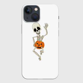 Чехол для iPhone 13 mini с принтом скелет в тыкве в Петрозаводске,  |  | bones | gesture | halloween | joy | monster | pumpkin | run | shame | skeleton | smile | бег | в | жест | кости | монстр | радость | скелет | стыд | тыква | тыкве | улыбка | хэллоуин | чудовище