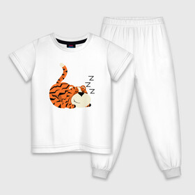 Детская пижама хлопок с принтом Спящий тигренок в Петрозаводске, 100% хлопок |  брюки и футболка прямого кроя, без карманов, на брюках мягкая резинка на поясе и по низу штанин
 | Тематика изображения на принте: 2022 | год тигра | новый год | новый год 2022 | символ года | тигр | тигренок | тигрица | тигры