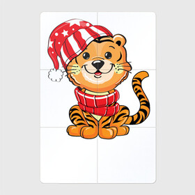 Магнитный плакат 2Х3 с принтом Тигренок в шапке и в шарфе в Петрозаводске, Полимерный материал с магнитным слоем | 6 деталей размером 9*9 см | 2022 | год тигра | новый год | новый год 2022 | символ года | тигр | тигренок | тигрица | тигры