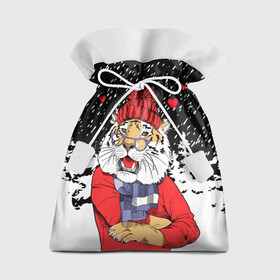 Подарочный 3D мешок с принтом Тигр в красном в Петрозаводске, 100% полиэстер | Размер: 29*39 см | 2022 | fir forest | happy new year | hearts | merry christmas | red hat | santa claus | scarf | snow | tiger | year of the tiger | год тигра | еловый лес | красная шапка | новый год | очки | рождество | санта клаус | сердца | снег | тигр | шарф