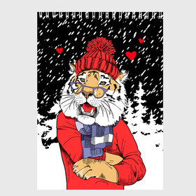 Скетчбук с принтом Тигр в красном в Петрозаводске, 100% бумага
 | 48 листов, плотность листов — 100 г/м2, плотность картонной обложки — 250 г/м2. Листы скреплены сверху удобной пружинной спиралью | Тематика изображения на принте: 2022 | fir forest | happy new year | hearts | merry christmas | red hat | santa claus | scarf | snow | tiger | year of the tiger | год тигра | еловый лес | красная шапка | новый год | очки | рождество | санта клаус | сердца | снег | тигр | шарф