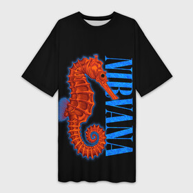 Платье-футболка 3D с принтом NIRVANA SEAHORSE в Петрозаводске,  |  | cobain | grunge | hardcore | horse | kurt | metal | music | nirvana | punk | retro | rock | sea | гранж | кобэйн | конек | курт | морской | музыка | нирвана | панк | рок