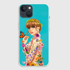 Чехол для iPhone 13 с принтом Тейлор в цветах в Петрозаводске,  |  | music | pop music | taylor swift | музыка | поп | попса | тейлор свифт