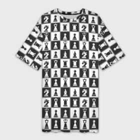Платье-футболка 3D с принтом Шахматы (Шахматные Фигуры) в Петрозаводске,  |  | chess | анатолий карпов | бобби фишер | владимир крамник | гари каспаров | игра | король | ладья | магнус карлсен | математика | михаил ботвинник | пешка | ферзь | хосерауль капабланка | чёрнобелые