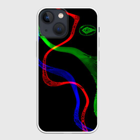 Чехол для iPhone 13 mini с принтом Неоновый хаос 3D Neon chaos 3D в Петрозаводске,  |  | abstraction | chaos | colors | neon | stripes | абстракция | неон | полосы | хаос | цвета | чёрный фон