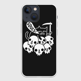 Чехол для iPhone 13 mini с принтом Кот   Жнец в Петрозаводске,  |  | apocalypse | cat | death | halloween | mountain | reaper | rider | skull | soul | апокалипсиса | белое | всадник | гора | душа | жнец | кот | кошка | хэллоуин | череп | черепа | черное