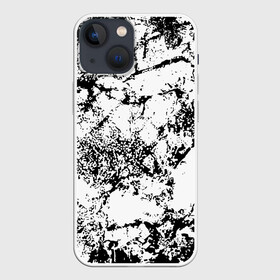 Чехол для iPhone 13 mini с принтом Эффект линогравюры в Петрозаводске,  |  | abstract | black and white | minimalism | urban | urban camouflage | абстрактный узор | белая краска | белое на черном | белый и черный | белый узор | брызги краски | камуфляж | краска | минимализм | монохромный | орнамент